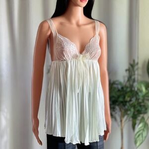 Ann & Bra Ivory Lace Pleated Babydoll Top Lingerie Top‎ Size L